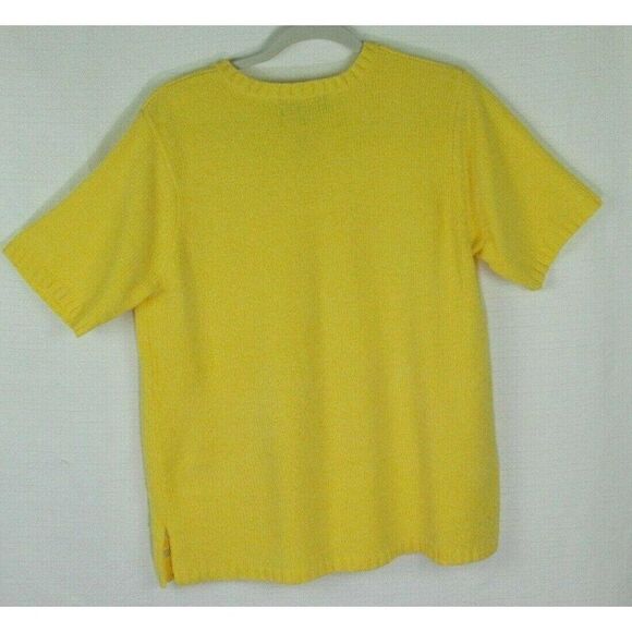 Denim & Co Large Sweater V-Neck Embroidered Floral Short Sleeves Yellow Womens - Picture 7 of 7